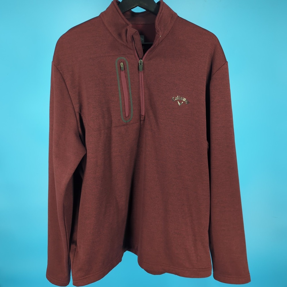 Callaway Mens Quarter Zip Pullover Fleece Burgundy Maroon Golf Jacket Large